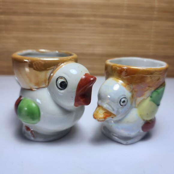 Vintage Egg Cup Holders Luster Ware Ceramic Made in Japan Hand Painted - Picture 1 of 8